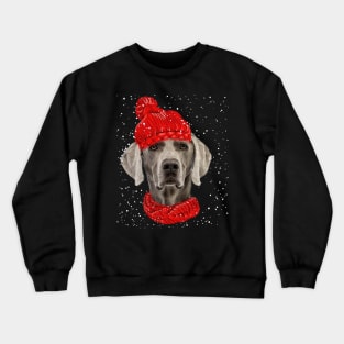 Weimaraner Wearing Red Hat And Scarf Christmas Crewneck Sweatshirt